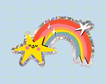 Rainbow Star Glitter Vinyl sticker, pride, cute, kawaii stationery