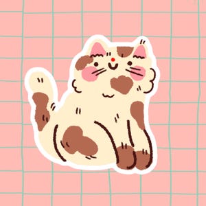 Adesivo gatto beige a pois - Adesivi pastello carini e kawaii - illustrazione di dopamina