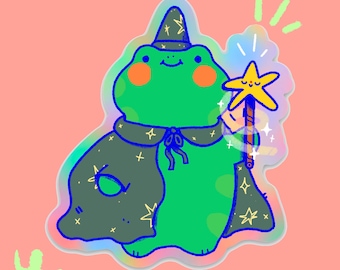 Adesivo Frog Wizard / Cancelleria con animali carini e kawaii / Versione pastello