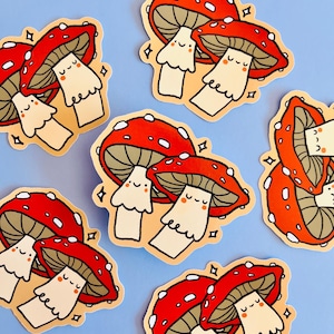 Redcap Mushroom Sticker - Kawaii Cute woodland funghi Stickers - dopamine illustration