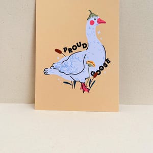 Postal de Ganso Orgulloso: Impresión A6 de un adorable ganso kawaii para correo postal, diario y decoración mural