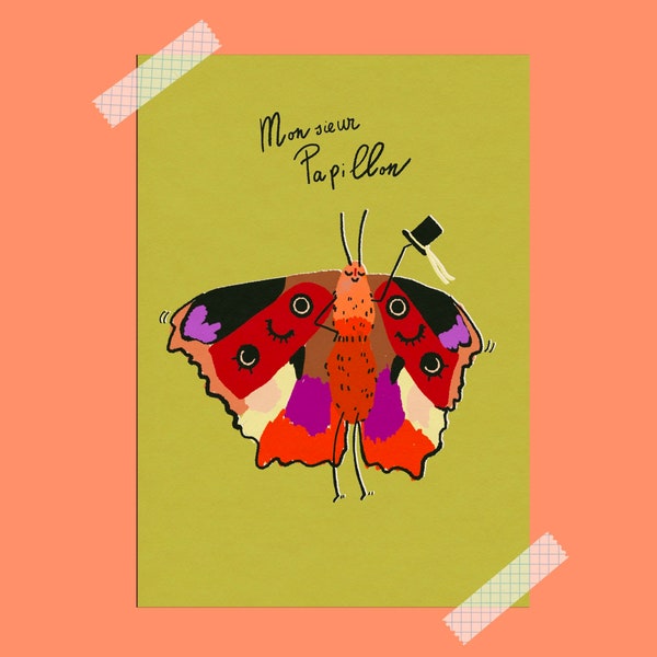 Monsieur Papillon A5 print / kids decor / cute butterfly / nordic interior art print