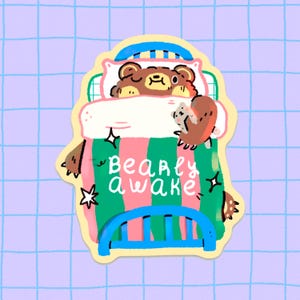 Bearly Awake Vinyl-Aufkleber / süßer Bär-Aufkleber / spülmaschinenfest / süße und Kawaii-Bär-Illustration