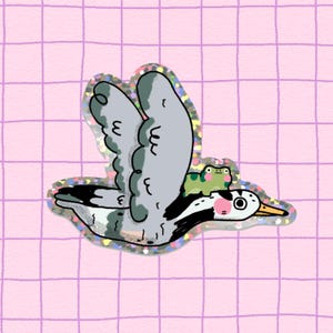 Flying Goose and Frog Besties Glitter Vinyl Sticker / Cute, Kawaii, Quirky / Dishwasher safe for water bottles and stationary