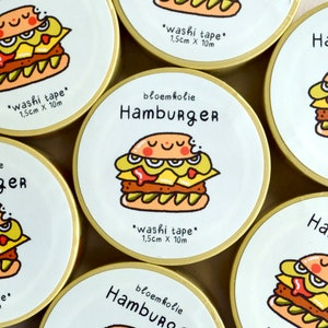 Hamburger Washi Tape / Papeterie mignonne et Kawaii / Illustration drôle