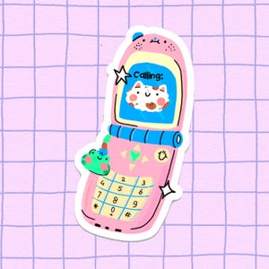 Autocollant de téléphone à rabat en forme de chat – Étanche et lavable au lave-vaisselle – Autocollant rétro pastel kawaii pour téléphone portable / Inspiré des années 2000 / Dopamine