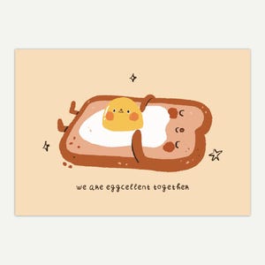 Siamo Eggcellent / Biglietto d'auguri Kawaii carino e divertente / citazione e illustrazioni all'interno della cartolina / Combinazione di uova e toast