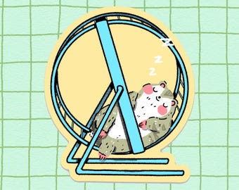 Hamster wheel Naptime Sticker / Waterproof & Dishwasher safe / Kawaii illustration