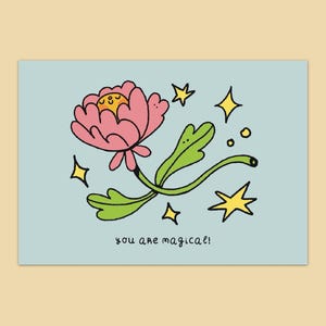 Sei un fiore magico / Illustrazione divertente e carina di un biglietto di auguri kawaii. Con splendide illustrazioni all'interno.