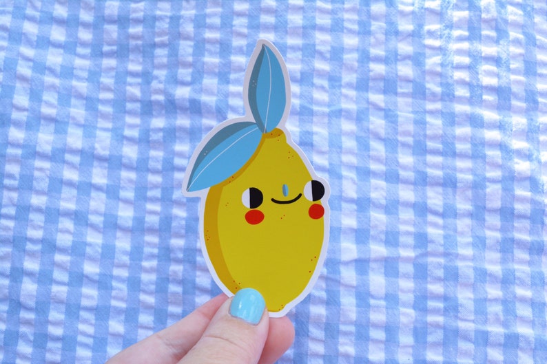 Cute lemon sticker / kawaii food decal / vinyl die cut fruit / Etsy