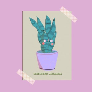Carte postale botanique Sansevieria Zeylanica / Plante serpent / Cartes illustrées de plantes / Papeterie mignonne et kawaii de Bloemkolie / Plantlover