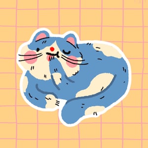 Autocollant Chat bleu endormi - Autocollants pastel mignons kawaii - Illustration dopamine