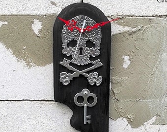 Wooden Wall Clock "Holy Roger and Treasure key" by "Copper Cat Art Group" Home retro decor