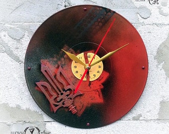 Designer Vinyl Clock / Ukrainian Patriotic Art / Vinyl disk clock / Home decor