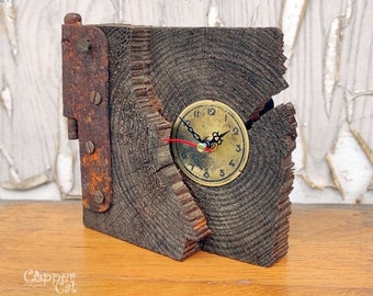 Unique wooden table clock / Bracket clock / Copper Cat Art Group Original clock design/ Home decor