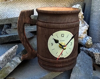 Designer Table Clock “Wooden mug”/ Wooden Art / Bracket clock / Natural wood clock design/ Home decor