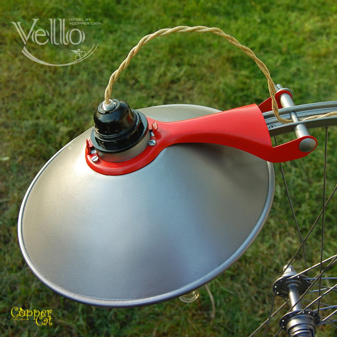 Bicycle Wheel Desk Lamp vello by Copper Cat Art Group Steampunk