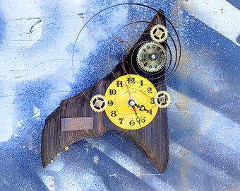 Steampunk Wall Clock “LuckyTime Project” by “Copper Cat Art Group”/ Wooden Art / Bracket clock / Natural wood clock design/ Home decor