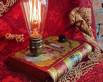Amazing Vintage Book lamp Tea book Retro Table Lamp Iluminante project Copper Cat Art Group Steampunk