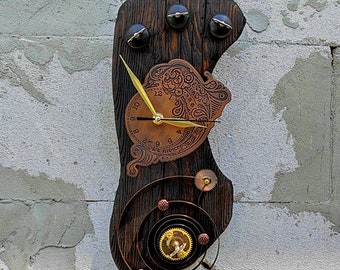 Designer Wooden Wall Clock "Mechanical dolphin" / Wooden Art / Bracket clock / Natural wood clock design/ Home decor
