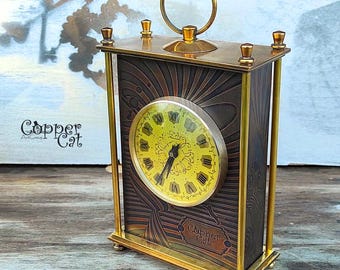 Unique Steampunk Fireplace (table) mechanic clock with full restored mechanism «Molnija» (Lightning) vintage product of the USSR period