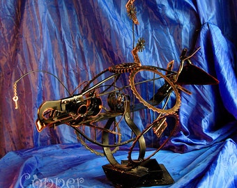 Metal Art Metal sculpture "In search of Purpose " from "Copper Cat Art Group". Handwork. Unique. Retro-elements. Collectibles