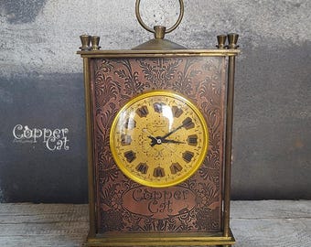 Unique Steampunk Fireplace (table) mechanic clock with full restored mechanism «Molnija» vintage product of the USSR period