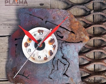 Wall Clock “Primal Plasma LT-2024-17” by “Copper Cat Art Group”/ Metal Art Steampunk Clock / Industrial handmade design / Unique model
