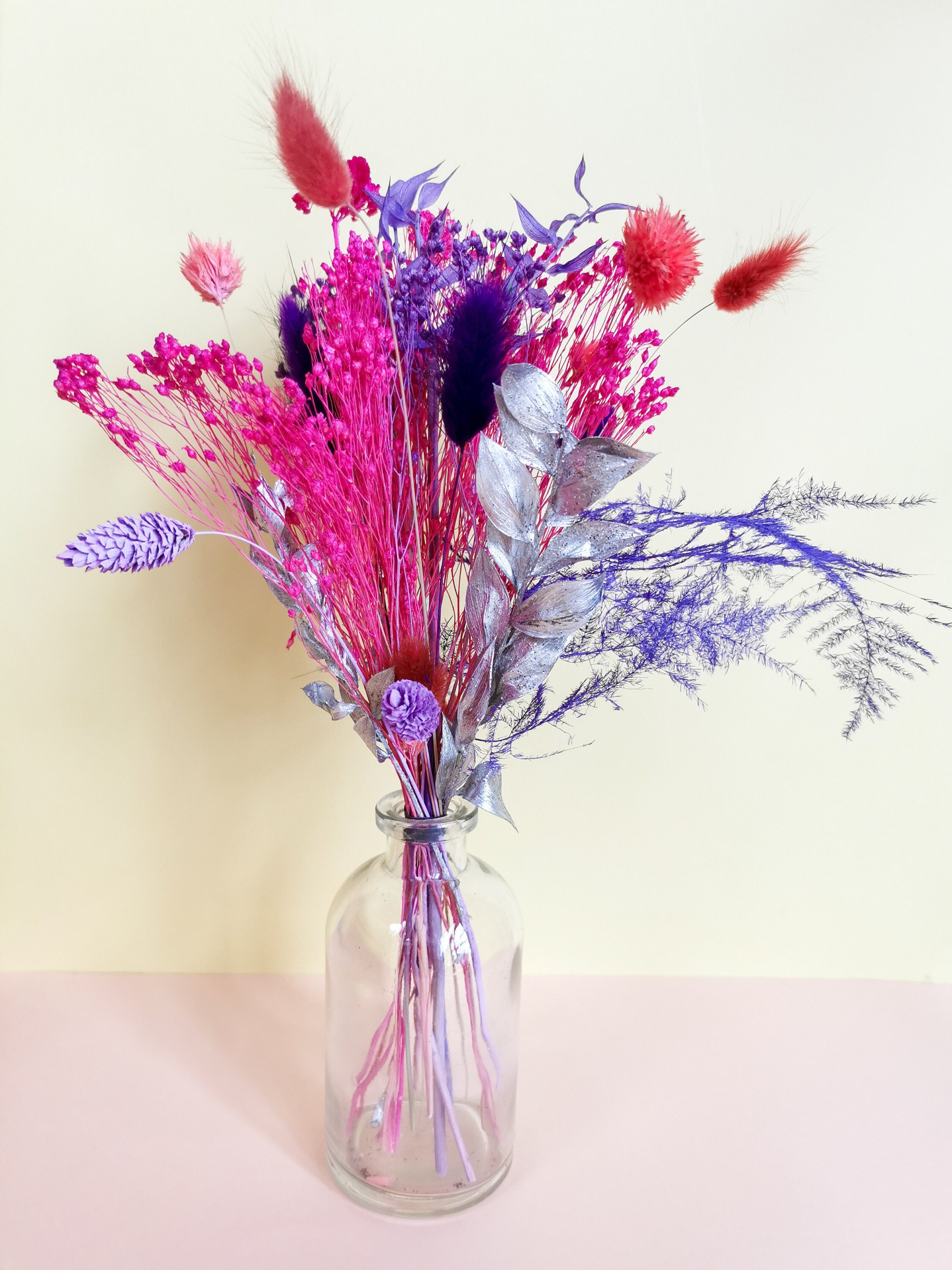 Bouquet de Fleurs Séchées Rose et Violet