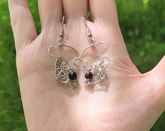 Stainless Steel Garnet Hamster Earrings