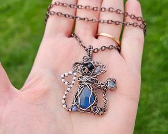 Collier à pendentif rat en cuivre et labradorite bleue