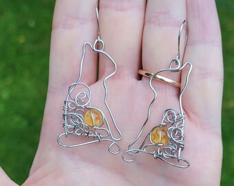 Boucles d'oreilles chat citrine en acier inoxydable