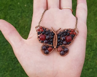 Copper Beaded Butterfly Necklace