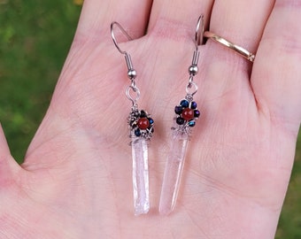 Boucles d'oreilles en acier inoxydable avec fleur et quartz