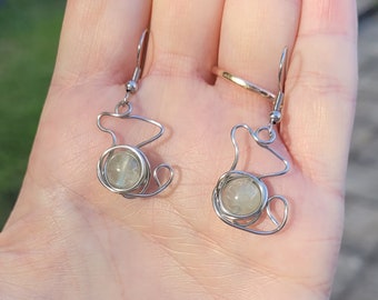 Stainless Steel Prehnite Rat Earrings