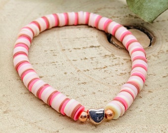 Perlenarmband aus Katsuki Perlen, sommerliches Polymer Armband, schlichtes zartes Armband in pastellrosa, Freundschaftsarmband, Geschenk