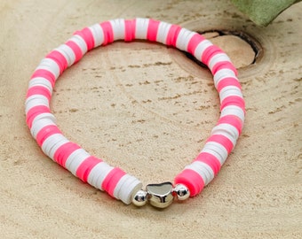 Perlenarmband aus Katsuki Perlen, sommerliches Polymer Armband, schlichtes zartes Armband in weiß-pink, Freundschaftsarmband, Geschenk