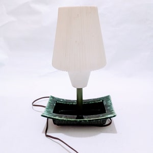 Green & White Ceramic Table Lamp w/ Plastic Shade