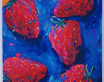 Erdbeeren | Kunstdruck | Wohndeko | Geschenk | Pflanzenkunst