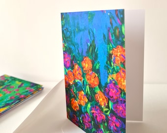 Pink and Orange Flowers Greetings Card / Note Card
