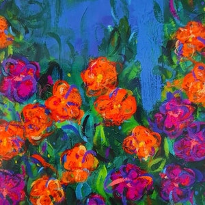 Carte postale fleurs roses et oranges