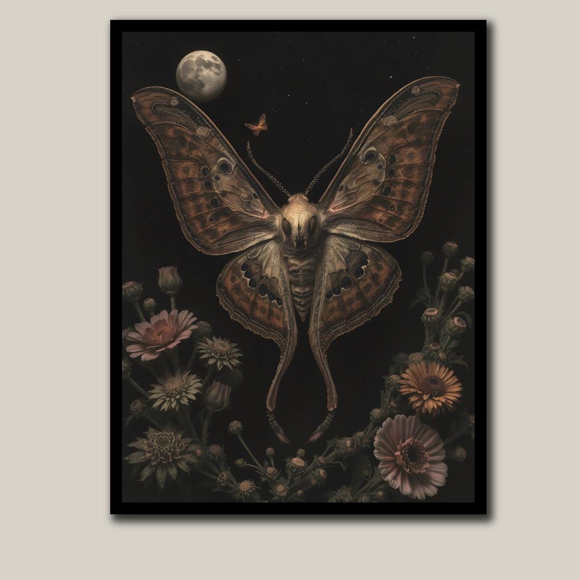 Mystical Luna Moth Wall Art Print, Gothic Nature Poster With Moon ...