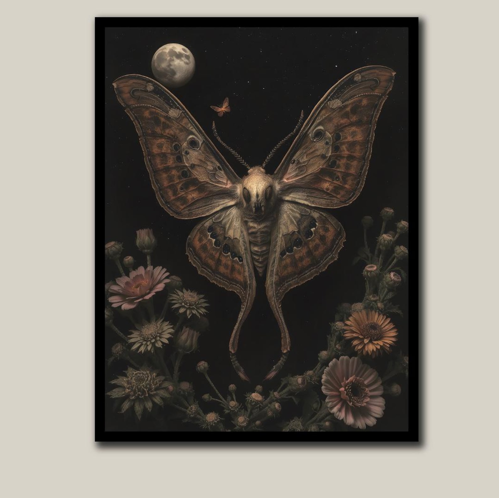 Mystical Luna Moth Wall Art Print, Gothic Nature Poster With Moon ...