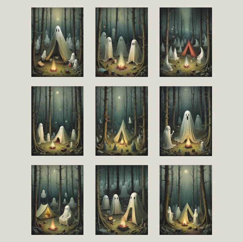 Ghosts Camping Print, Camping Ghost Poster, Gothic Ghost Art Print ...