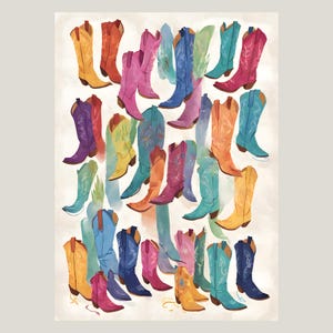 Bunte Cowboy/Cowgirl Stiefel Illustration, Wilder Westen Poster