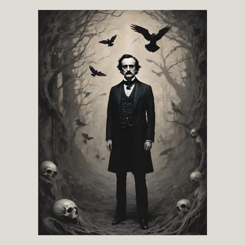 Edgar Allan Poe Poster, Gothic Literature Art Print, Macabre Decor Gift, Gothic Wall Art, Dark ...