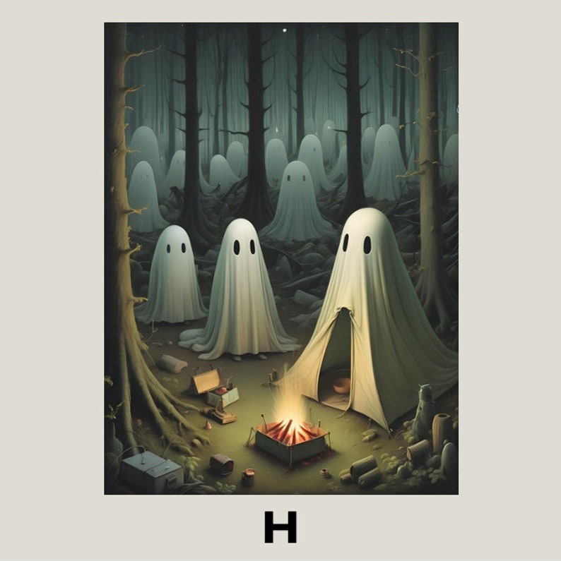 Ghosts Camping Print, Camping Ghost Poster, Gothic Ghost Art Print ...