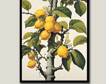 Lemon Tree Print, Citrus Kitchen Wall Art, Lemon Wall Art, Home Decor Gift