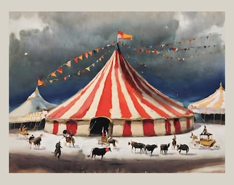 Whimsical Circus Tent Print, Festive Carnival Big Top Artwork, Circus Wall Art, Circus Tent Wall Décor for Home or Nursery