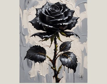Stampa di rosa nera, stampa artistica di rosa gotica, stampa di rosa scura, regalo per arredamento gotico